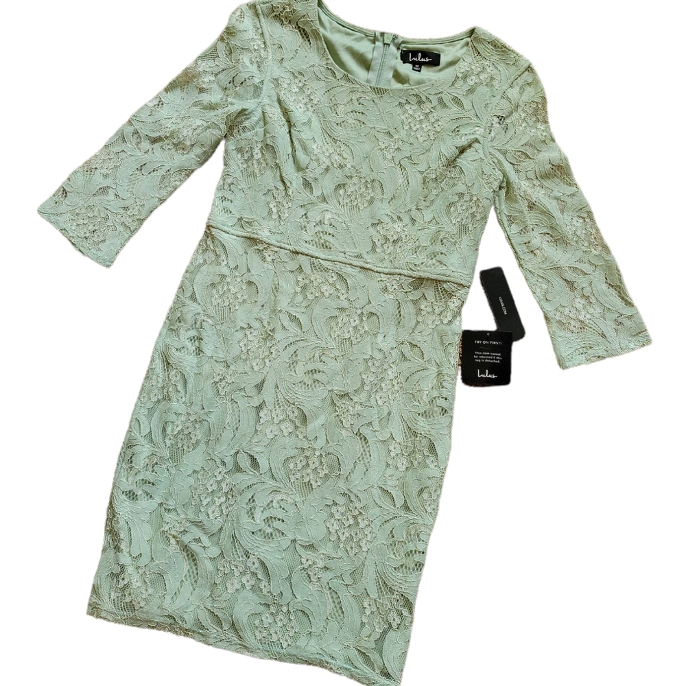 NWT Lulu's Lulus Mint Lace 3/4 Sleeve Dress sz M
